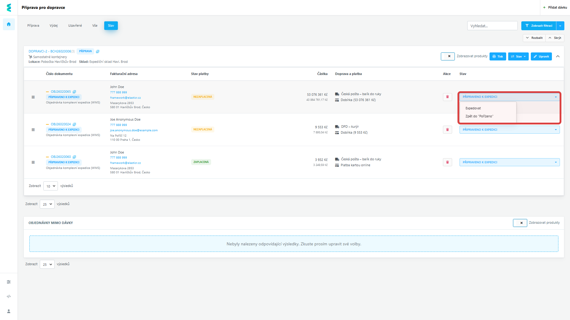 Změnu stavu provedete na jedno kliknutí, aniž byste museli opouštět hlavní přehled nebo otevírat detail každého dokumentu.