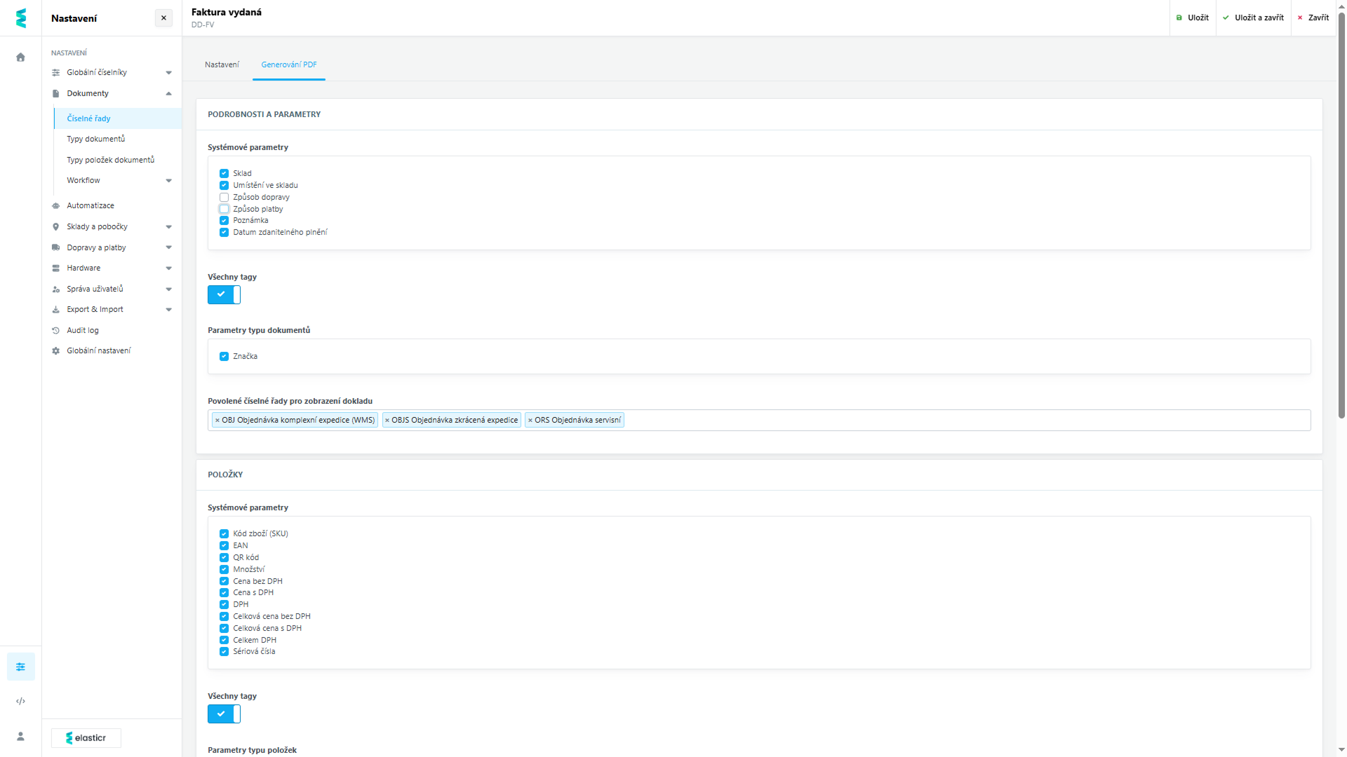 Pomocí zaškrtávacích polí si určíte přesný rozsah informací, které se mají na dokladu zobrazit
