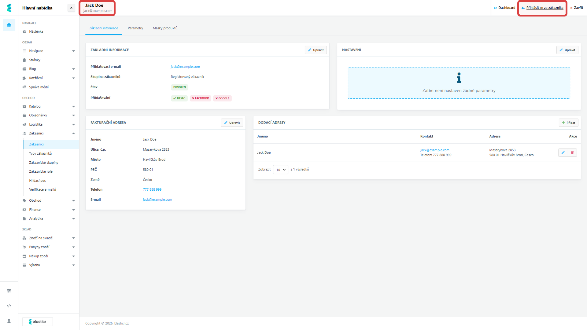 V administraci e-shopu si jednoduše přihlásíte jako vybraný zákazník. 