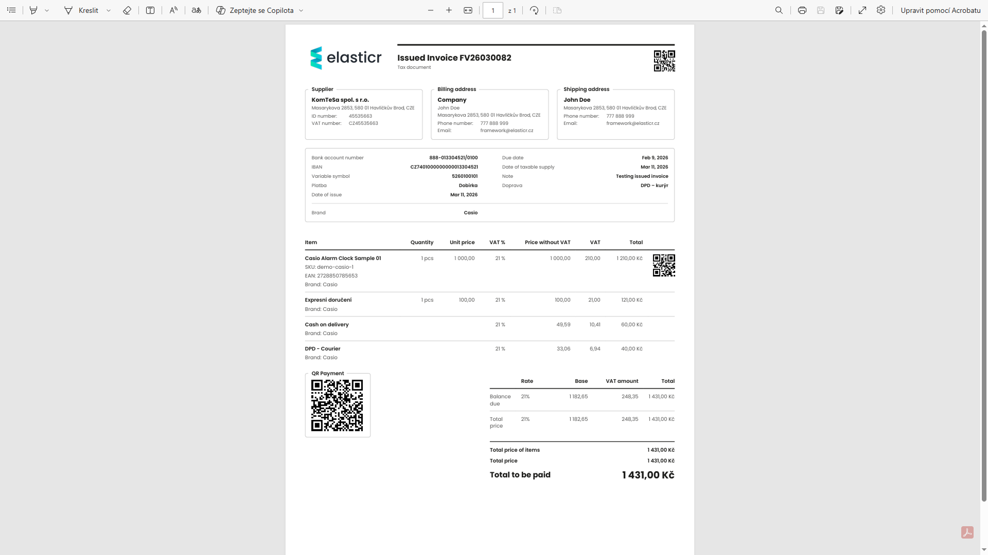 Náhled vygenerovaného PDF dokumentu.