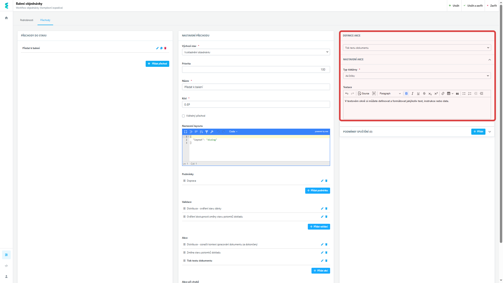 Do workflow snadno přidáte akci pro tisk libovolného textu na štítek